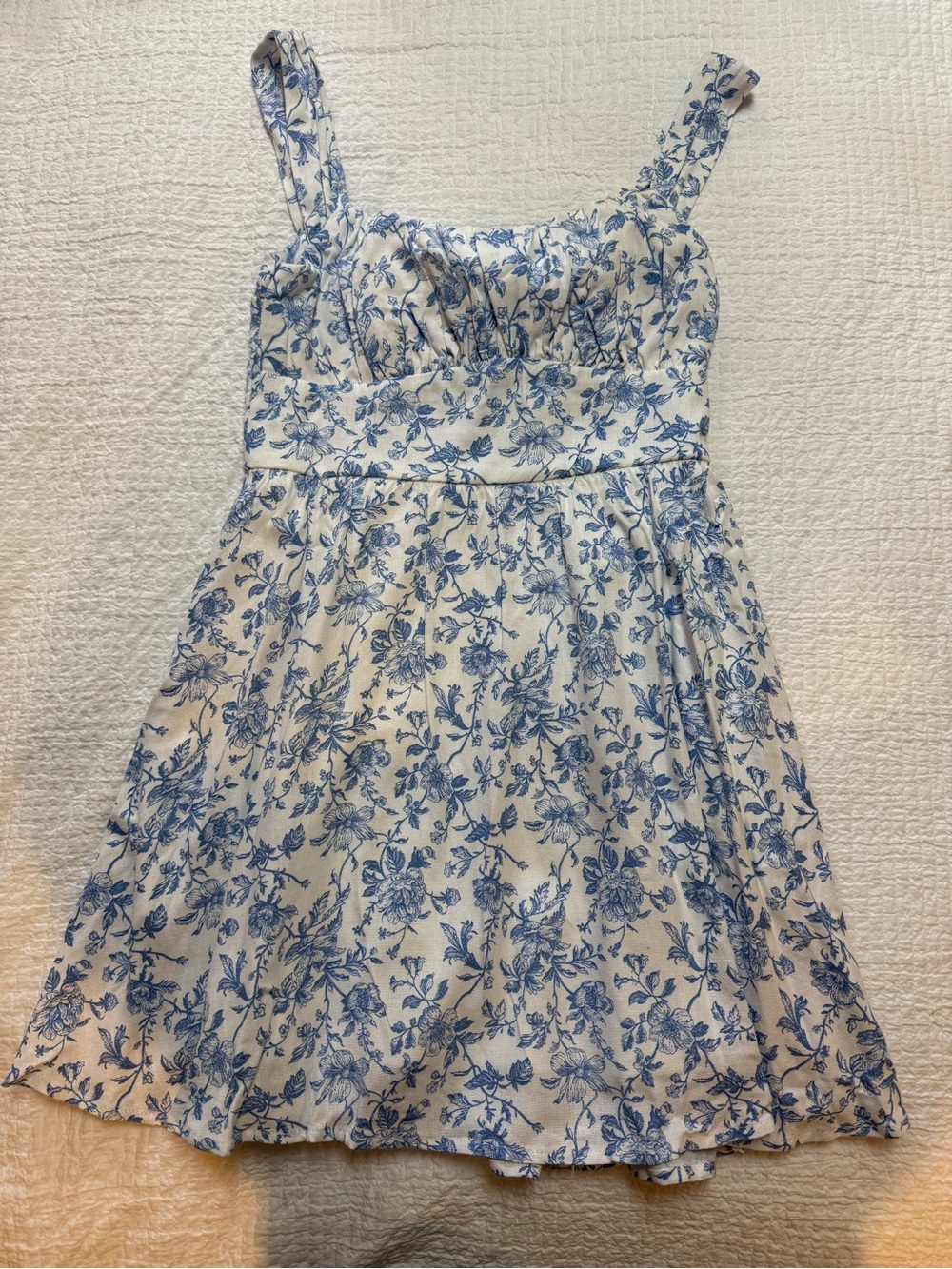 Altar'd State White Dress with Blue Floral Print